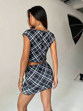 Checkered American Retro Sexy Lady Skirt Set